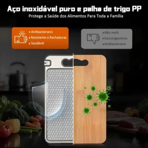 Tabua De Corte Para Cozinha Dupla Face Corte Inox E Palha - Imagem 6