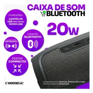 Caixa Caixinha De Som Bluetooth Pendrive Fm Sd Portátil 20w - Imagem 4