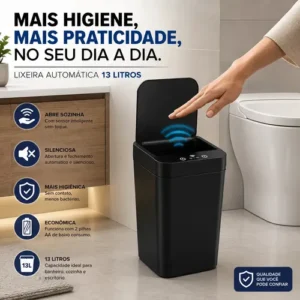 Lixeira Automatica Sensor 13L Inteligente Banheiro Cozinha Tampa Eletrica Infravermelho Abertura Automatica Sem Toque Compacta Plastico Resistente Vedacao Odor Residencial RMI - Imagem 4