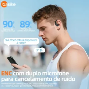 Basike Fone De Ouvido Bluetooth 6.0 Esportivo Sem Fio Gancho Intra-auricular,estéreo,Com display Led, Tws, Ipx5, Enc, Suporta Chamadas De Voz, Compatível Android E Ios, Cor Preto - Imagem 3