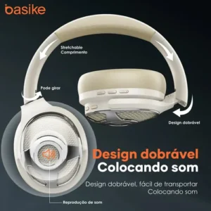 Fone De Ouvido Sem Fio, Com Função Caixa De Som, Microfone, Over-ear Fone, Gamer Headset Bluetooth, Cor Branco Basike Ba-fon6695 - Imagem 2
