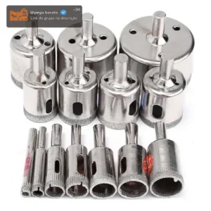 Jogo Com 15 Brocas Diamantadas 6-50mm Vidro Ceramica Piso MFL - Imagem 1