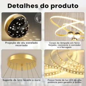 Pendente Luminárias Led Teto Modernas, Lustre Para Sala 60w - Imagem 3