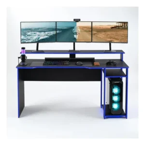 Escrivaninha Mesa Gamer Para Computador PC Dois Andares Com Espaço Com Monitores E CPU Escritório, Quarto Espaçoso Cor Azul - Imagem 7