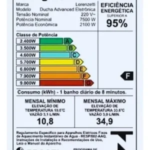 Chuveiro ducha Advanced eletronica 7.5 Kw 220 Volts Lorenzetti - Imagem 6