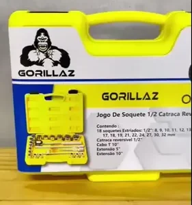 Jogo De Soquete 1/2 Pol Catraca Reversível 22 Peças Com Maleta Grz-22p Gorillaz - Imagem 2