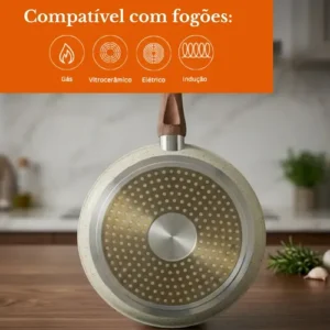 Frigideira De Indução Cerâmica Não Gruda Antiaderente Frita Sem Óleo Grande Fogão A Gás Indução Cooktop Elétrico Panela 24cm Creme Pítia - Imagem 4