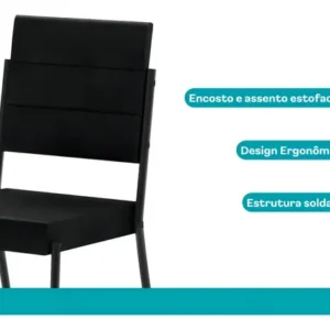 Conjunto Sala De Jantar Carraro Com Mesa E 6 Cadeiras Preto Fenix Carraro - Imagem 11