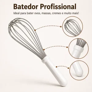 Fuê Fouet Batedor De Ovos Profissional 30cm Inox Cabo Branco - Imagem 8