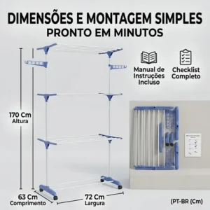 Varal de Chão Retrátil Swave com 3 Andares Dobrável para Roupas - Imagem 4