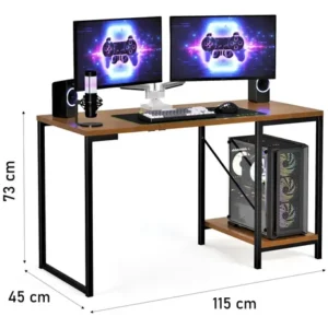 Escrivaninha Gamer Tokyo Mdf Mesa Para Computador Home Office E Estudos Com Suporte Para Cpu E Prateleira Lateral Estrutura Em Aço Estilo Industrial Design Moderno Amplo Cor Canela Preto - Imagem 7