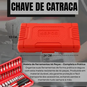 Kit Chaves Ferramentas Jogo Fenda Philips Catraca Soquete Allen 46 Peças com Maleta Completa Manual Ideal Mecânico Manutenção Casa Carro Profissional Resistente Portátil Compacto Marca VLX - Imagem 3