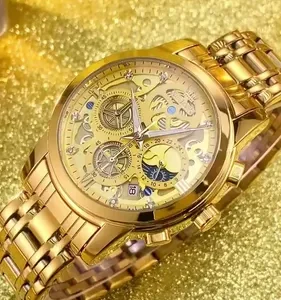 Olevs Relógio Masculino Original Quartzo Dourado Aço 9947 - Imagem 2