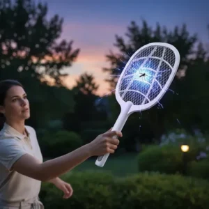 Raquete Elétrica Mata Pragas Mosquitos Com Base Usb Luz Led Cor Branco - Imagem 8