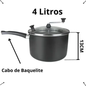 Panela de Pipoca Profissional RL 4L Antiaderente Tampa de Vidro Preto - Imagem 3