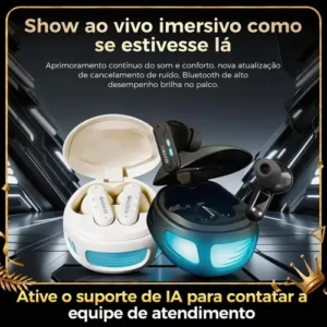 Fone De Ouvido Eletro Mex Sem Fio Série 44 Bluetooth 6.0 ,estojo Led Estilo Gamer, Som Potente + Até 7h De Bateria Earphone Pare, Funcionalidade De Tradução Por Ia, Jogos, Esportes, Fitness Branco - Imagem 3