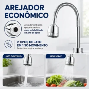 Torneira Com Filtro Com Purificador Agua Bica Flexível Gourmet para Cozinha Parede Luxo Chuveirinho 2 Modos de Jatos A Mais Vendida - Imagem 7