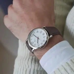 Relógio Masculino Chrowl Prateado Saint Germain Correia De Couro Marrom Caixa Prateada Fundo Branco 40mm Elegante Clássico - Imagem 5