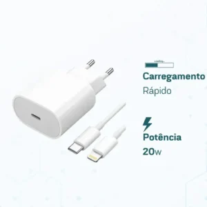 Carregador Celular Fonte e Cabo Super Rapido Compativel Com iPhone 8 X Xr 11 12 13 14 Pro Max Turbo Fonte Tipo C Branco DONA MAGU - Imagem 4