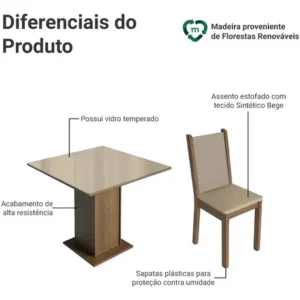 Sala De Jantar Mesa Tampo De Vidro 4 Cadeiras Tifani Madesa Cor Rustic/Crema/Sintético Bege XMMDJA040165 - Imagem 5