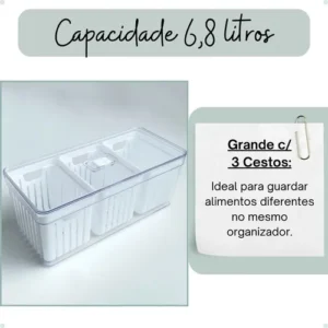 Organizador De Geladeira Grande Com 3 Cestos de Drenagem 6,8 L - Imagem 7