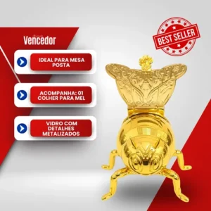 Meleira Abelha De Acrílico Dourada Com Colher - Vencedor - Imagem 3