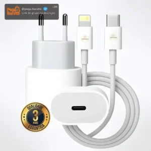 Carregador Celular Fonte e Cabo Super Rapido Compativel Com iPhone 8 X Xr 11 12 13 14 Pro Max Turbo Fonte Tipo C Branco DONA MAGU - Imagem 1