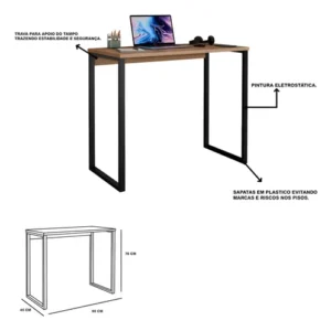 Escrivaninha Industrial Mesa Estudo Aparador Office Aço Mdf - Imagem 7