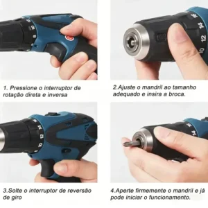 Parafusadeira Furadeira Adeske 12V Sem Fio Azul Com Kit de Acessórios - Imagem 5