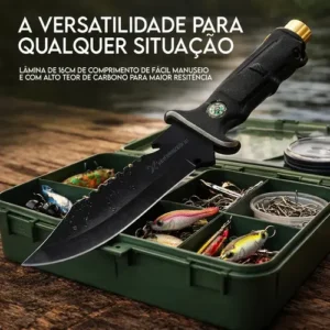 Faca Tática Pescador Aço Inox 31cm Lâmina 18cm Com Bainha Bússola Quebra Vidro Abridor Garrafa Camping Sobrevivência Corta Limpa Peixe Churrasco Cabo Anatômico Emborrachado - Imagem 4