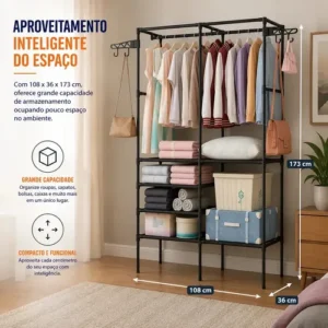 Closet Aberto IRSINA 2 Divisórias Preto com 6 Prateleiras Aço Inox - Imagem 11