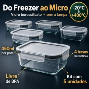 Pote Vidro Hermético Retangular Tampa 450ml Kit 5 Peças - Imagem 4