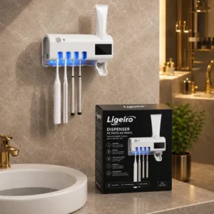 Dispenser Pasta De Dente Com Porta Escova Suporte De Parede Para 4 Escovas Branco Esterilizador Uv Ligeiro - Imagem 6