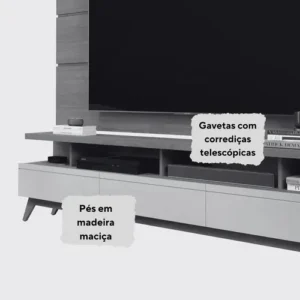 Rack Para Sala Vivare Wood 1.8 P/ Tv 72 Pol. - 3 Gavetas Cor Nature/Off white - Imagem 5