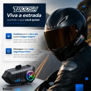 Fone De Ouvido Para Capacete Intercomunicador Bluetooth Headset Rgb Sem Fio Música GPS Chamadas Handsfree Alta Potência Woosh - Imagem 5