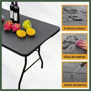 Mesa Dobrável Vira Maleta Com Alça Portátil 1.80m Para Camping Pesca Jardim Área Externa Ou Interna Salão De Festas Gourmet Cor Preto Luvinco - Imagem 10