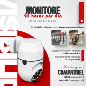 Câmera De Segurança Full Hd Visão Noturna Tomada 360° Wi-Fi Ip Monitoramento Interno Conexão Sem Fio Controle App Smartphone Vigilância Residencial Branca Nixzen - Imagem 6