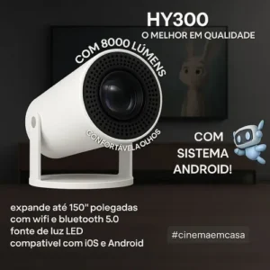 Projeto Smart Portátil TV Hd 4k Bluetooth Wifi Cor Branco Android 11.0 5g Cinema em Casa Imagem Nítida Compatível Com Diversos Dispositivos Hy300 Com Controle VLX - Imagem 6