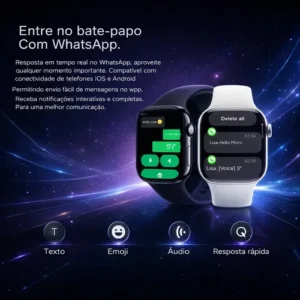Smartwatch S10 Série 10 Relógio Digital Masculino Feminino Resistente A Agua Caixa Prateado Com 2 Pulseiras Smartwatch Completo Compatível Android E Ios Monitor Atividades 3 Tech Liso prateado - Imagem 9