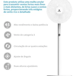 Ventilador de Coluna Silencioso Com Controle Remoto e Altura Ajustável - Imagem 6