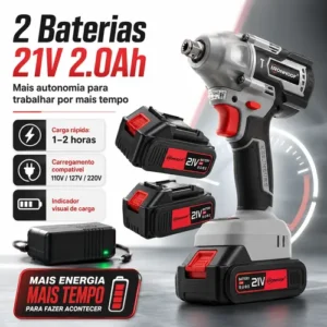 Chave De Impacto Furadeira Brushless 520nm 21v 2 Bateria - Imagem 10