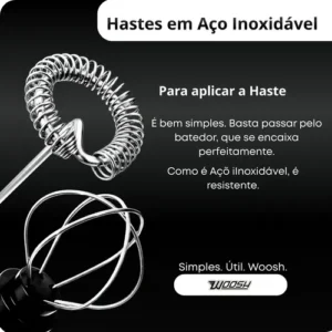 Mixer Elétrico Portátil 2 em 1 Recarregável Potente Misturador de Bebidas e Ovos 3 Velocidades Usb Batedor e Fue Fouet Marca Woosh - Imagem 6
