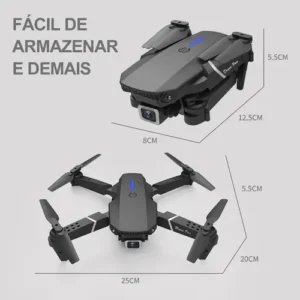 Mini Drone E88 Pro Com Câmera Dupla Wifi Com Case 2 Baterias + Ligenai Jozy Mini Controle Remoto Drone 2.4 Ghz - Imagem 3