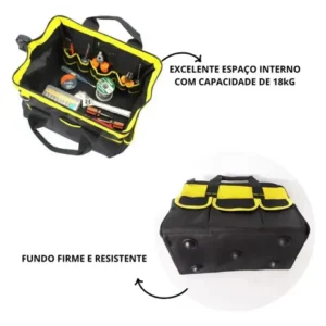 Bolsa Ferramentas Grande Reforçada Manutenção Eletricista Com Alça Amarela 16 Divisões Fundo Rígido - Imagem 5