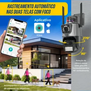 Câmera Segurança Wi-fi Ip Dual com Sirene Visão Noturna Colorida 355° App Icsee Prova Dágua Cor Preto - Hw - Imagem 7