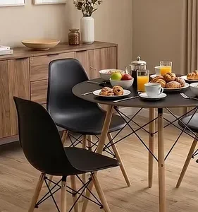 Conjunto Jantar Eames Eiffel Mesa 90cm Branco Com 4 Cadeiras Pés Madeira - Imagem 2