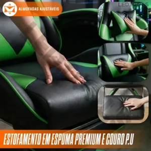 Cadeira Gamer Jogos Escritório Ergonômica Giratória 360 Luxo Cor Verde - Imagem 5