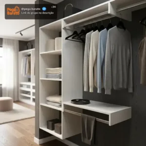 Closet Arara Aberto Com Cabideiro Suspenso De Parede Branco - Imagem 1