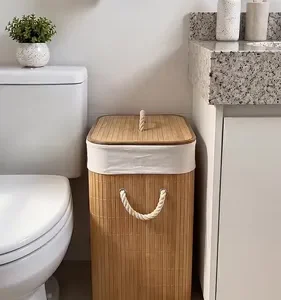 Cesto Organizador De Roupa Bambu Dobrável Retangular Com Tampa Forro e Alças 72 Litros Grande Capacidade Reforçado Caixa Organizadora para Brinquedos - Marca Camperluz - Imagem 2