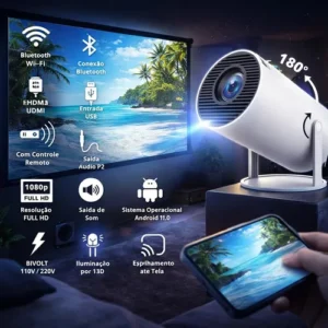 Projeto Smart Portátil TV Hd 4k Bluetooth Wifi Cor Branco Android 11.0 5g Cinema em Casa Imagem Nítida Compatível Com Diversos Dispositivos Hy300 Com Controle VLX - Imagem 5